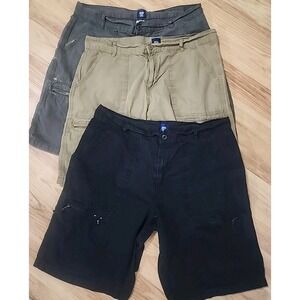 Mens Cargo Shorts Sz 38 Vtg Khaki Gray Black Distressed 6 Pockets Y2K Route 66